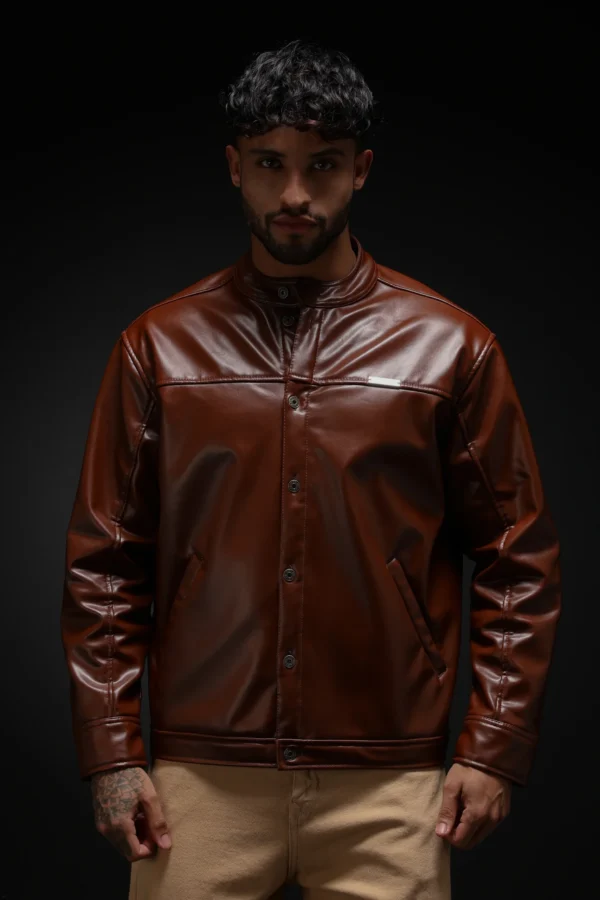 TAN MILER FAUX LEATHER JACKET